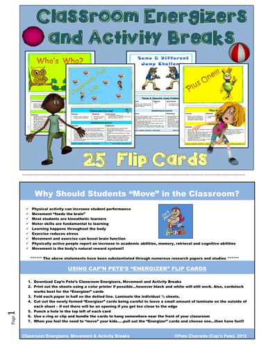 Classroom Energizers and Activity Breaks - 25 Flip Cards