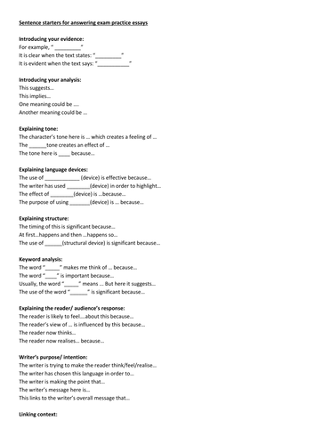 Sentence starters for An Inspector Calls essays