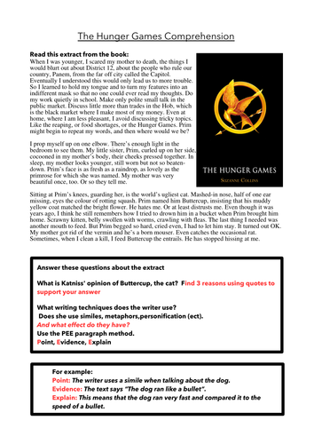 Hunger Games Comprehension Worksheet