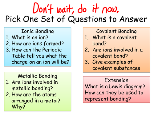 Ionic, Covalent and Metallic Bonding