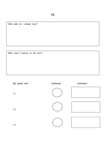 PE Goal setting worksheet