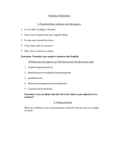 Basic Sentence Structure Practice