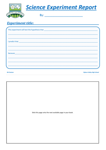 Science Experiment Report Practical Planning & Write-up sheet