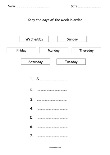 Ordering Days Of The Week And Months Of The Year By Lynellie - Teaching 