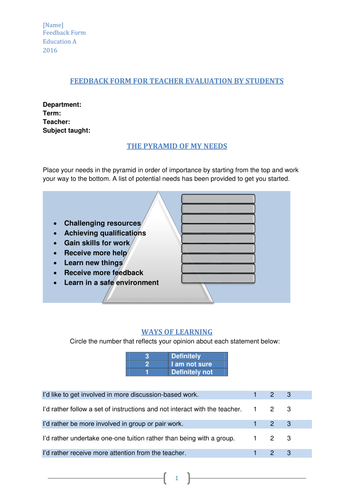 Feedback form for teacher evaluation