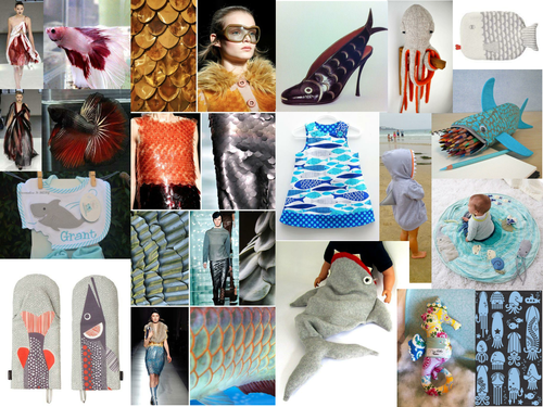 Mood boards for AQA pre-released material 2016 - products inspired by marine life