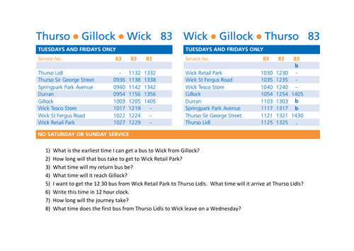 Reading a Bus Timetable | Teaching Resources