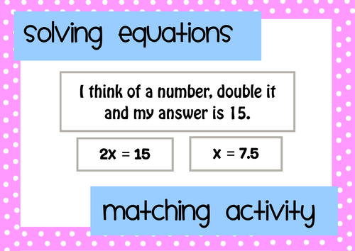 Solving Equations Matching Activity