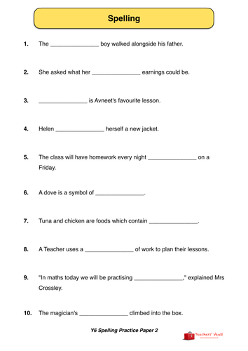 Y6 SATs Style Spelling Practice Paper 2