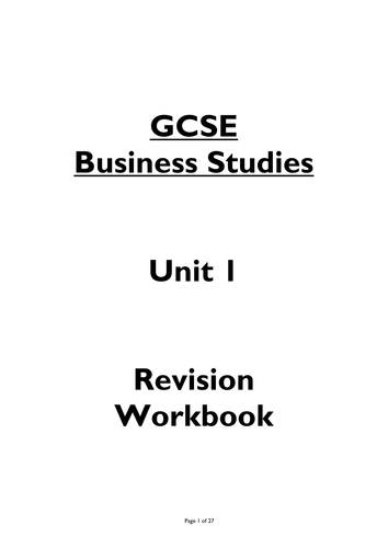 HOME School PACK- EDEXCEL GCSE Business Studies Theme 1