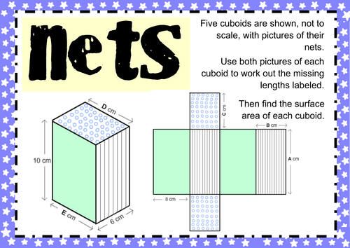 Nets Of Cuboids And Surface Area Lesson And Worksheet Teaching Resources