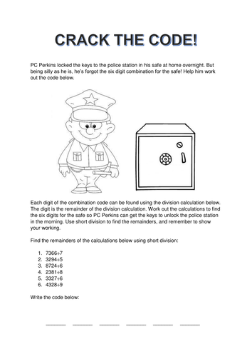 4 Digit Short Division Activity: CRACK THE CODE!
