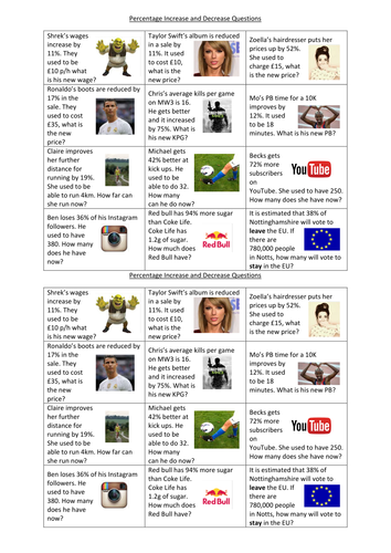 Percentage Increase and Decrease Questions + Answers