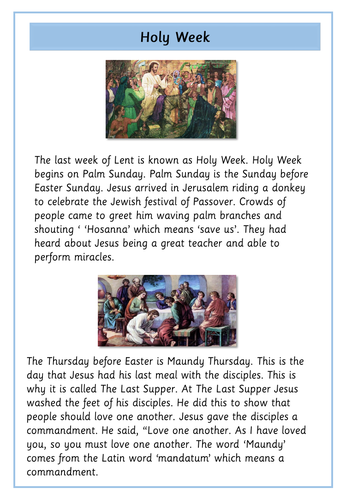 Holy Week Worksheets Answers