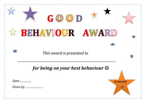 Image result for best behavior award"