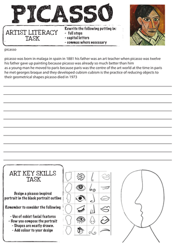 picasso worksheet with literacy task by rnd86 teaching resources tes