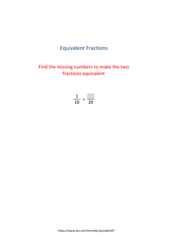 Equivalent fractions.  Assessment resource with a total of 42 questions with answers.
