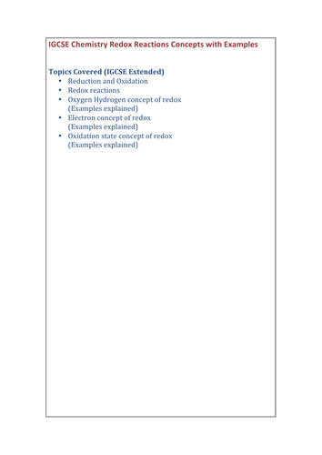 IGCSE Chemistry Redox reactions concepts_with examples