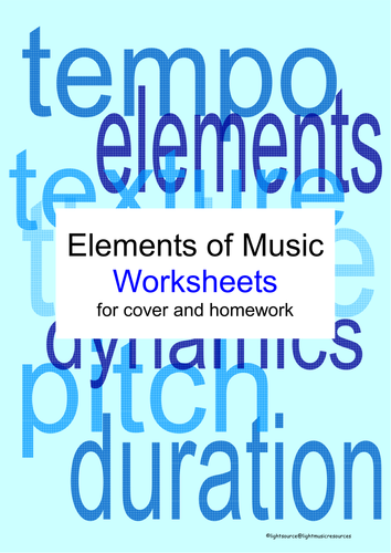 14 "Elements of Music" Worksheets and Puzzles for Cover, Homework or Revision