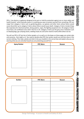 Health and Safety Worksheet - PPE Personal Protective Equipment