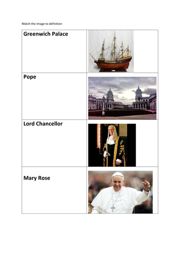 ESOL HISTORY STARTER - MATCHING FOR HENRY VIII