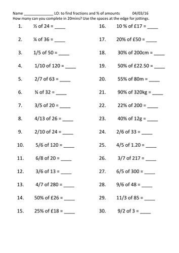 Finding fractions and % of amounts by nicky1667 - Teaching Resources - Tes