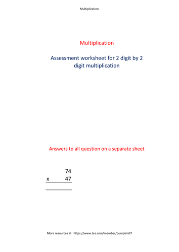 Two digit by two digit multiplication Worksheet