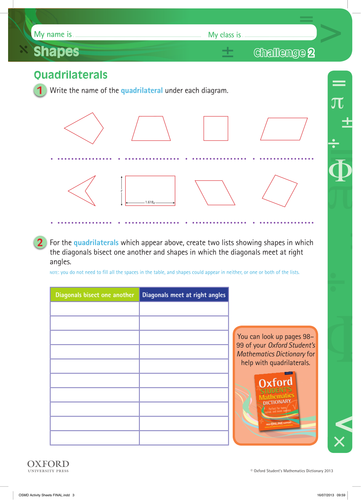 Maths Dictionary: Quadrilateral Shapes (PDF) | Teaching Resources