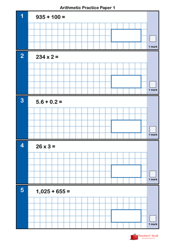 Y6 SATs Style Arithmetic Practice Papers Bundle 1 - Papers 1 to 5