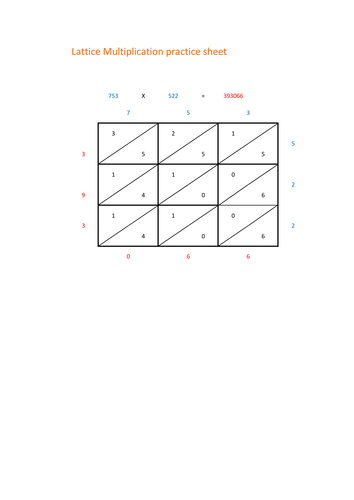 lattice multiplication worksheet teaching resources