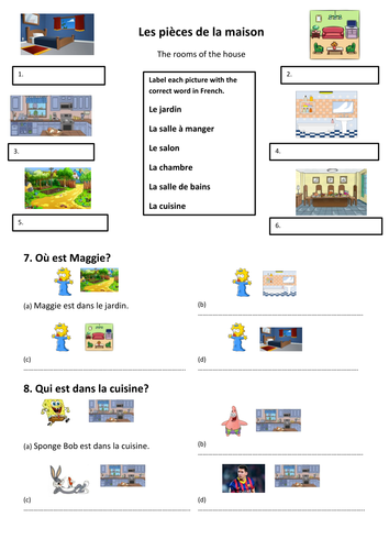 Les pieces de la maison-rooms in the house-fr-French worksheet