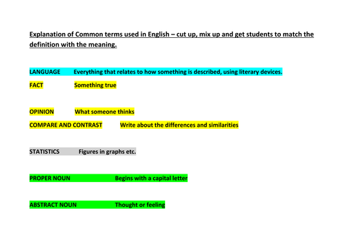 Language Terms: Mix up and match resource