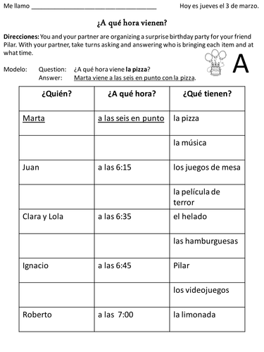 Venir: A/B Speaking Activity