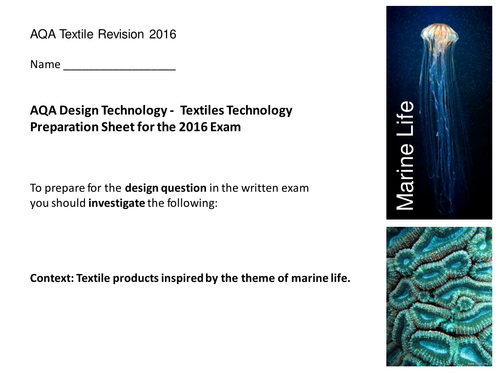 Aqa  GCSE 2016 Textile pre-release exam 