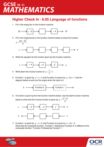 OCR Maths: Higher GCSE - Check In Test 6.05 Language of functions