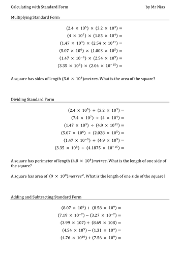 Calculating with Standard Form - with answers.