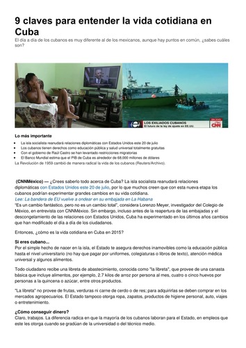 Guided Reading: 9 claves para entender la vida cotidiana cubana LECTURA y Preguntas