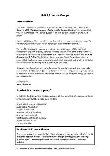 AS/A Level Government & Politics Pressure Groups Revision Guide