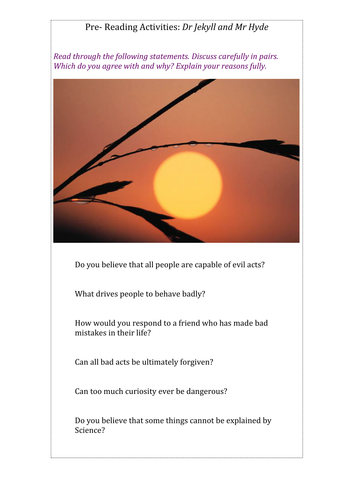 Pre-reading Dr Jekyll and Mr Hyde 