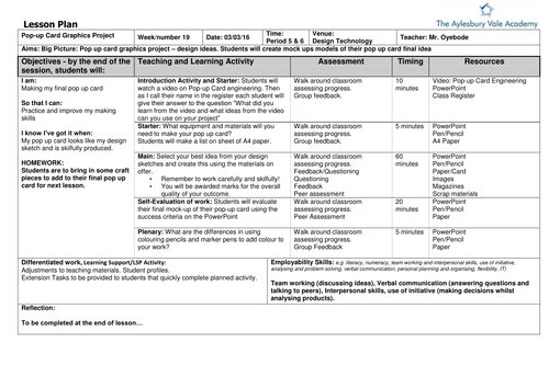 Year 9 Design Technology Pop up Card Graphics Project