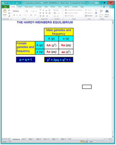 BioA_3.7.2 Population Genetics - Hardy Weinberg Spreadsheet