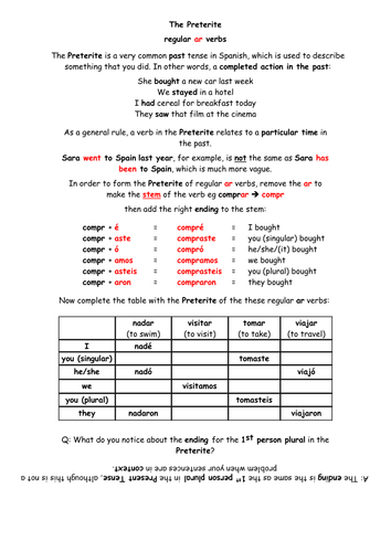 KS5/KS4 Spanish: The Preterite (all verb groups including irregulars)