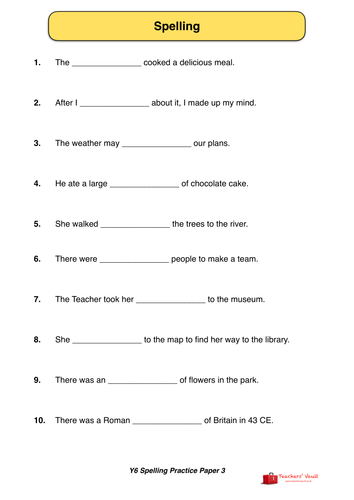Y6 SATs Spelling Practice Paper 3
