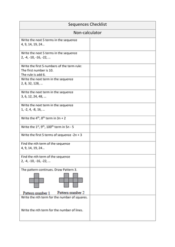 Sequences Questions Checklist
