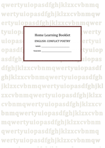 AQA English Literature - Paper 2- Section B- Conflict Poetry- 25 Lessons,Medium Term Plan,Homework