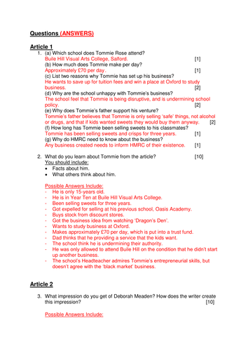 GCSE English Unit 1 Revision (Questions & Answers) 