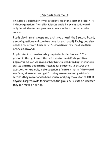 AQA Triple Science game - "5 seconds to name..."