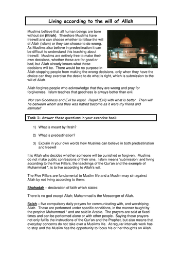 GCSE RE Living according to the will of Allah