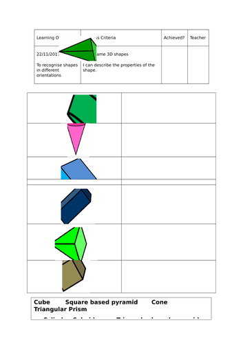 Recognise shapes from different orientations year 3