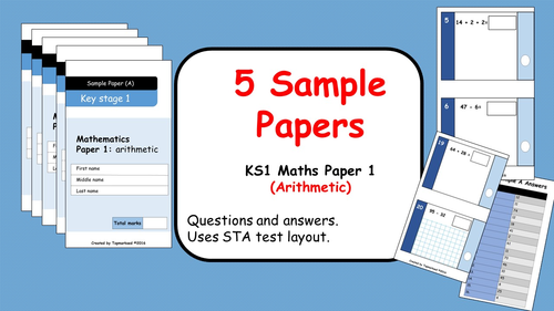 5 Sample Papers KS1 Maths SATs Paper 1 (Arithmetic, questions and answers)
